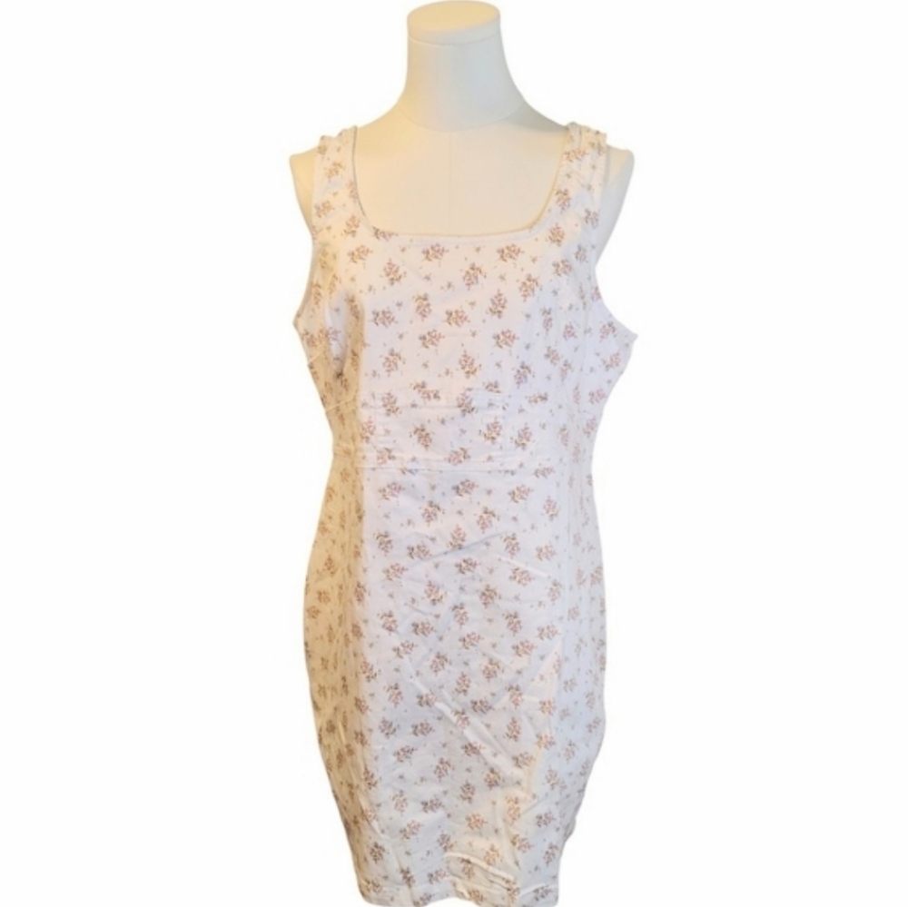 No Boundaries White Stretchy Denim Jean Floral Zippered Summer Dress Size XL